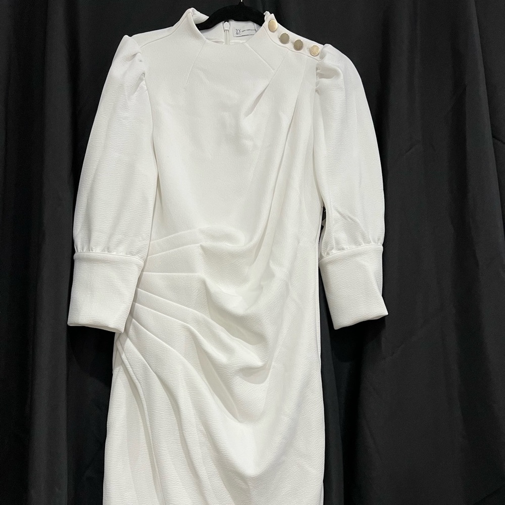 New York & Company White Dress with Gold Buttons